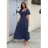 image:imageECOWISH Womens Summer Maxi Dresses 2026 Casual Flutter Short Sleeve Twist Front Long Flowy Wedding Guest Dress with Pockets482navy Blue