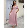 image:imageECOWISH Womens Summer Maxi Dresses 2026 Casual Flutter Short Sleeve Twist Front Long Flowy Wedding Guest Dress with Pockets482pink