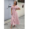 image:imageECOWISH Womens Summer Maxi Dresses 2026 Casual Flutter Short Sleeve Twist Front Long Flowy Wedding Guest Dress with Pockets482pink