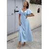 image:imageECOWISH Womens Summer Maxi Dresses 2026 Casual Flutter Short Sleeve Twist Front Long Flowy Wedding Guest Dress with Pockets482sky Blue