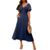 image:imageECOWISH Womens Summer Maxi Dresses 2026 Casual Flutter Short Sleeve Twist Front Long Flowy Wedding Guest Dress with Pockets482navy Blue