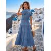image:imageECOWISH Summer Maxi Dress for Women Casual Flowy V Neck Short Sleeve A Line Empire Waist Tiered Long Dresses with Pockets25gray Blue