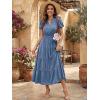 image:imageECOWISH Summer Maxi Dress for Women Casual Flowy V Neck Short Sleeve A Line Empire Waist Tiered Long Dresses with Pockets25gray Blue