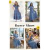 image:imageECOWISH Summer Maxi Dress for Women Casual Flowy V Neck Short Sleeve A Line Empire Waist Tiered Long Dresses with Pockets25gray Blue