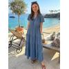 image:imageECOWISH Summer Maxi Dress for Women Casual Flowy V Neck Short Sleeve A Line Empire Waist Tiered Long Dresses with Pockets25gray Blue
