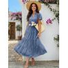 image:imageECOWISH Summer Maxi Dress for Women Casual Flowy V Neck Short Sleeve A Line Empire Waist Tiered Long Dresses with Pockets25gray Blue