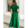 image:imageECOWISH Summer Maxi Dress for Women Casual Flowy V Neck Short Sleeve A Line Empire Waist Tiered Long Dresses with Pockets25green