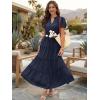 image:imageECOWISH Summer Maxi Dress for Women Casual Flowy V Neck Short Sleeve A Line Empire Waist Tiered Long Dresses with Pockets25navy Blue