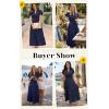 image:imageECOWISH Summer Maxi Dress for Women Casual Flowy V Neck Short Sleeve A Line Empire Waist Tiered Long Dresses with Pockets25navy Blue