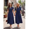 image:imageECOWISH Summer Maxi Dress for Women Casual Flowy V Neck Short Sleeve A Line Empire Waist Tiered Long Dresses with Pockets25navy Blue