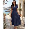 image:imageECOWISH Summer Maxi Dress for Women Casual Flowy V Neck Short Sleeve A Line Empire Waist Tiered Long Dresses with Pockets25navy Blue