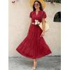 image:imageECOWISH Summer Maxi Dress for Women Casual Flowy V Neck Short Sleeve A Line Empire Waist Tiered Long Dresses with Pockets25red