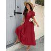 image:imageECOWISH Summer Maxi Dress for Women Casual Flowy V Neck Short Sleeve A Line Empire Waist Tiered Long Dresses with Pockets25red