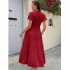 image:imageECOWISH Summer Maxi Dress for Women Casual Flowy V Neck Short Sleeve A Line Empire Waist Tiered Long Dresses with Pockets25red
