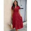 image:imageECOWISH Summer Maxi Dress for Women Casual Flowy V Neck Short Sleeve A Line Empire Waist Tiered Long Dresses with Pockets25red
