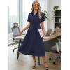 image:imageECOWISH Summer Maxi Dress for Women Casual Flowy V Neck Short Sleeve A Line Empire Waist Tiered Long Dresses with PocketsNavy Blue