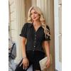 image:imageECOWISH Womens Button Down Shirt  Peter Pan Collar Cotton Blouse Summer Dressy Short Sleeve Loose Fit Work TopsBlack