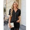 image:imageECOWISH Womens Button Down Shirt  Peter Pan Collar Cotton Blouse Summer Dressy Short Sleeve Loose Fit Work TopsBlack
