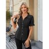 image:imageECOWISH Womens Button Down Shirt  Peter Pan Collar Cotton Blouse Summer Dressy Short Sleeve Loose Fit Work TopsBlack