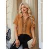 image:imageECOWISH Womens Button Down Shirt  Peter Pan Collar Cotton Blouse Summer Dressy Short Sleeve Loose Fit Work TopsOrange