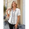 image:imageECOWISH Womens Button Down Shirt  Peter Pan Collar Cotton Blouse Summer Dressy Short Sleeve Loose Fit Work TopsWhite