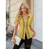image:imageECOWISH Womens Button Down Shirt  Peter Pan Collar Cotton Blouse Summer Dressy Short Sleeve Loose Fit Work TopsYellow
