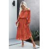 image:imageECOWISH Womens Casual Midi Dresses Solid V Neck Short Sleeve Button Shirt Belted Dress with Pockets for Spring Summer 2026223caramel Red