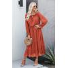 image:imageECOWISH Womens Casual Midi Dresses Solid V Neck Short Sleeve Button Shirt Belted Dress with Pockets for Spring Summer 2026223caramel Red