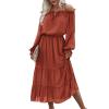 image:imageECOWISH Womens Casual Midi Dresses Solid V Neck Short Sleeve Button Shirt Belted Dress with Pockets for Spring Summer 2026223caramel Red