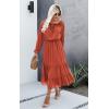 image:imageECOWISH Womens Casual Midi Dresses Solid V Neck Short Sleeve Button Shirt Belted Dress with Pockets for Spring Summer 2026223caramel Red