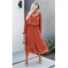 image:imageECOWISH Womens Casual Midi Dresses Solid V Neck Short Sleeve Button Shirt Belted Dress with Pockets for Spring Summer 2026223caramel Red