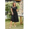 image:imageECOWISH Womens Casual Midi Dresses Solid V Neck Short Sleeve Button Shirt Belted Dress with Pockets for Spring Summer 2026449 Black