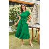 image:imageECOWISH Womens Casual Midi Dresses Solid V Neck Short Sleeve Button Shirt Belted Dress with Pockets for Spring Summer 2026449 Green