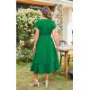 image:imageECOWISH Womens Casual Midi Dresses Solid V Neck Short Sleeve Button Shirt Belted Dress with Pockets for Spring Summer 2026449 Green