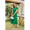 image:imageECOWISH Womens Casual Midi Dresses Solid V Neck Short Sleeve Button Shirt Belted Dress with Pockets for Spring Summer 2026449 Green