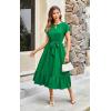 image:imageECOWISH Womens Casual Midi Dresses Solid V Neck Short Sleeve Button Shirt Belted Dress with Pockets for Spring Summer 2026449 Green