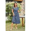 image:imageECOWISH Womens Casual Midi Dresses Solid V Neck Short Sleeve Button Shirt Belted Dress with Pockets for Spring Summer 2026449 Grey Blue