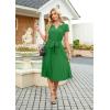 image:imageECOWISH Womens Casual Midi Dresses Solid V Neck Short Sleeve Button Shirt Belted Dress with Pockets for Spring Summer 2026499 Green