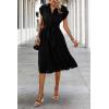 image:imageECOWISH Womens Casual Midi Dresses Solid V Neck Short Sleeve Button Shirt Belted Dress with Pockets for Spring Summer 2026Ablack