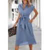 image:imageECOWISH Womens Casual Midi Dresses Solid V Neck Short Sleeve Button Shirt Belted Dress with Pockets for Spring Summer 2026Ablue