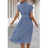 image:imageECOWISH Womens Casual Midi Dresses Solid V Neck Short Sleeve Button Shirt Belted Dress with Pockets for Spring Summer 2026Ablue
