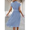 image:imageECOWISH Womens Casual Midi Dresses Solid V Neck Short Sleeve Button Shirt Belted Dress with Pockets for Spring Summer 2026Alight Blue