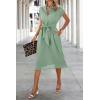 image:imageECOWISH Womens Casual Midi Dresses Solid V Neck Short Sleeve Button Shirt Belted Dress with Pockets for Spring Summer 2026Alight Green