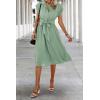 image:imageECOWISH Womens Casual Midi Dresses Solid V Neck Short Sleeve Button Shirt Belted Dress with Pockets for Spring Summer 2026Alight Green