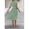 image:imageECOWISH Womens Casual Midi Dresses Solid V Neck Short Sleeve Button Shirt Belted Dress with Pockets for Spring Summer 2026Alight Green