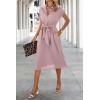 image:imageECOWISH Womens Casual Midi Dresses Solid V Neck Short Sleeve Button Shirt Belted Dress with Pockets for Spring Summer 2026Alight Pink