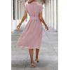 image:imageECOWISH Womens Casual Midi Dresses Solid V Neck Short Sleeve Button Shirt Belted Dress with Pockets for Spring Summer 2026Alight Pink