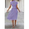 image:imageECOWISH Womens Casual Midi Dresses Solid V Neck Short Sleeve Button Shirt Belted Dress with Pockets for Spring Summer 2026Alilac