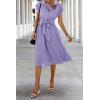 image:imageECOWISH Womens Casual Midi Dresses Solid V Neck Short Sleeve Button Shirt Belted Dress with Pockets for Spring Summer 2026Alilac
