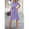 image:imageECOWISH Womens Casual Midi Dresses Solid V Neck Short Sleeve Button Shirt Belted Dress with Pockets for Spring Summer 2026Alilac